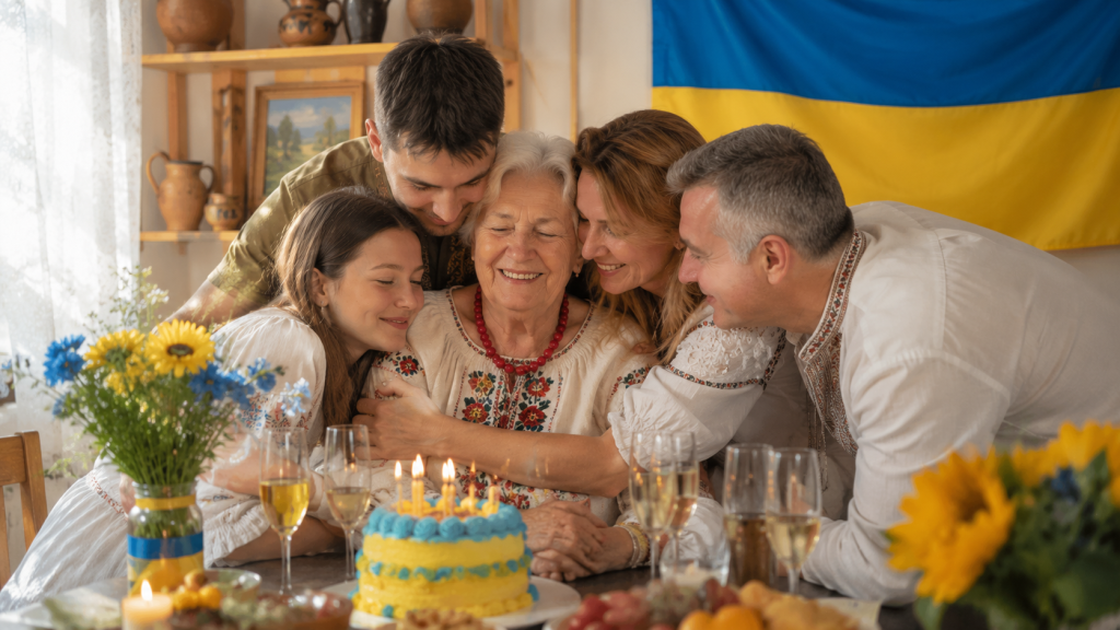 Родина вітає бабусю з днем народження