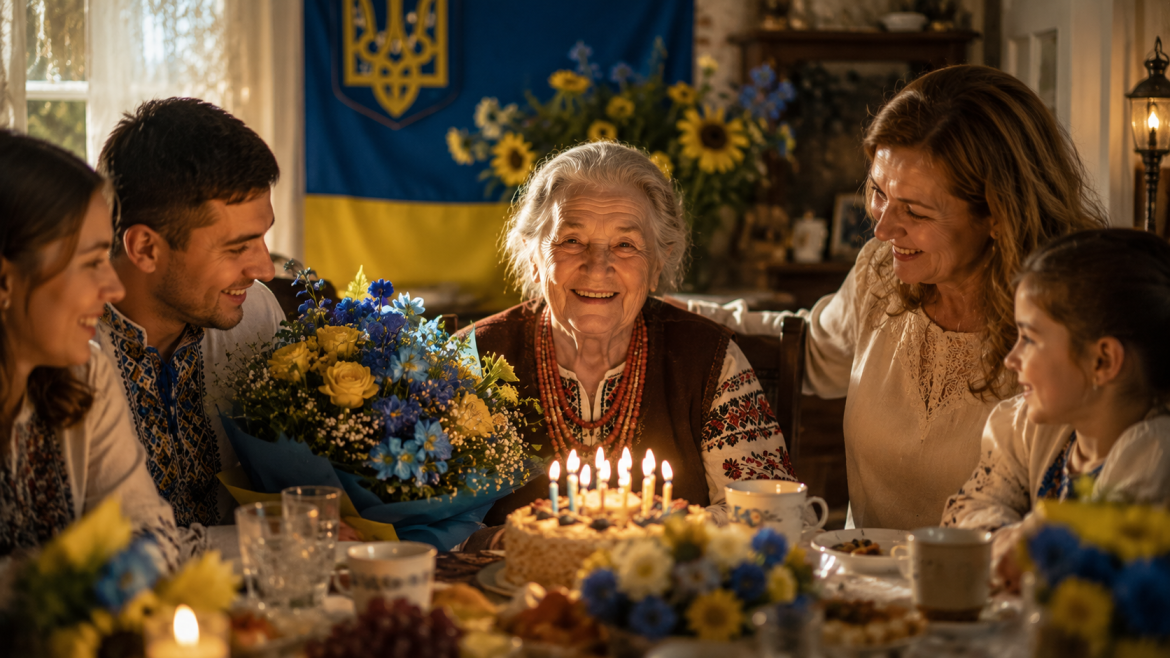 Бабуся святкує день народження у патріотичній атмосфері