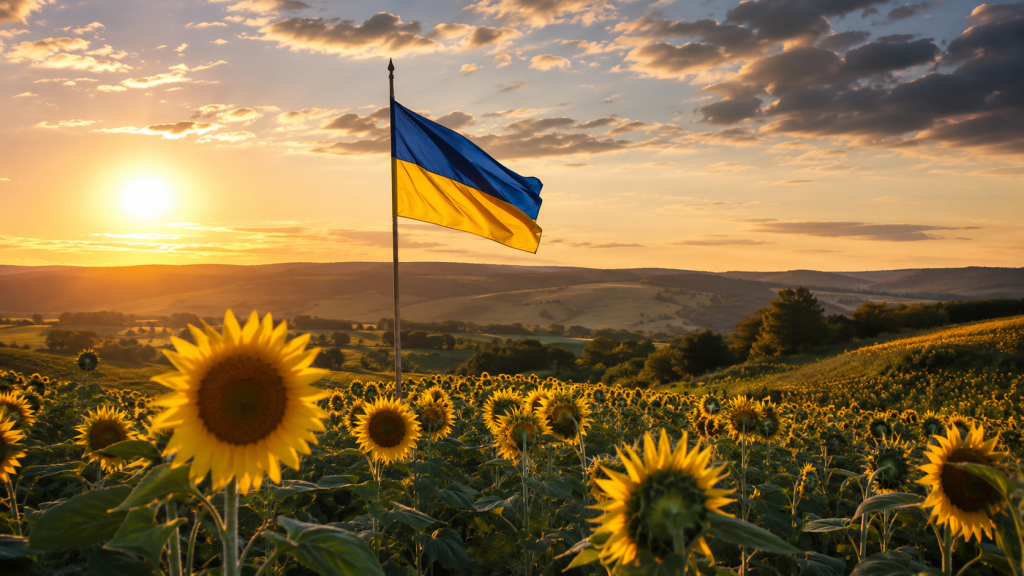 Патріотична ранкова картинка України з прапором